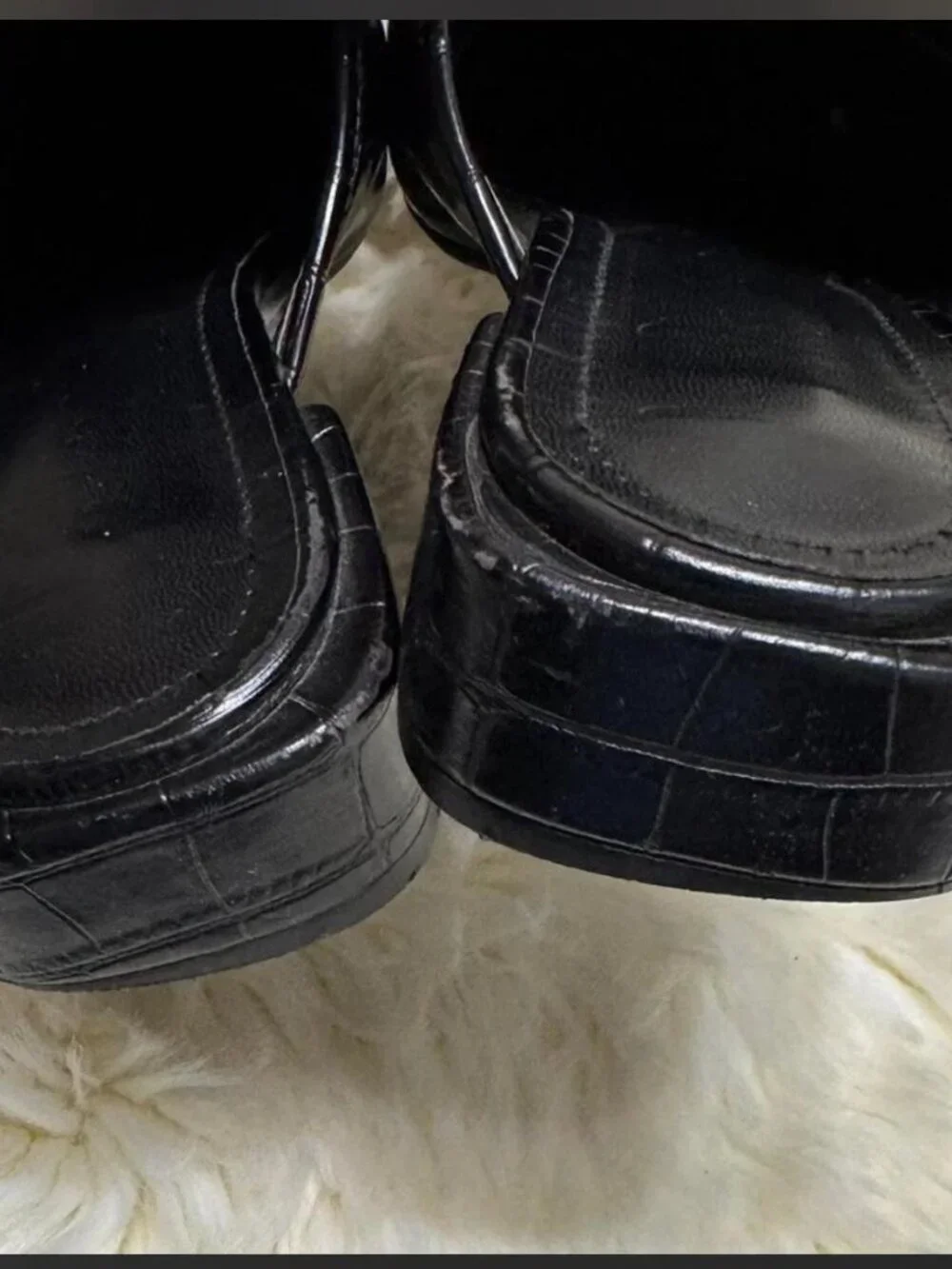 Lulus Black Leather Mule Flats with Gold Buckle, Size 8
